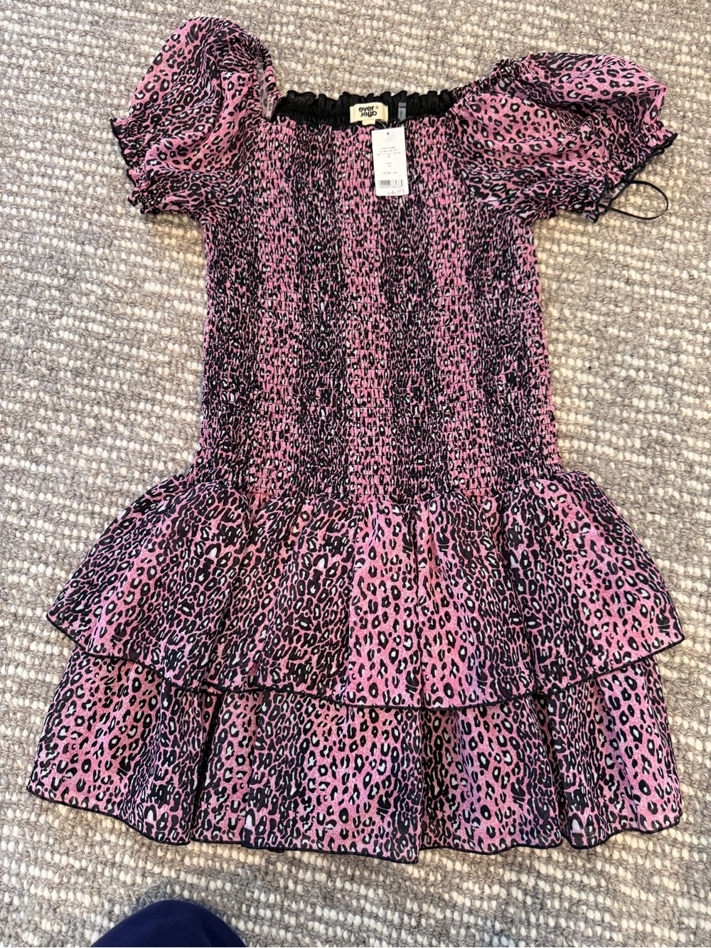 Brand new ever after Kids Pink Leopard Print Puff-Sleeve Dress size 14